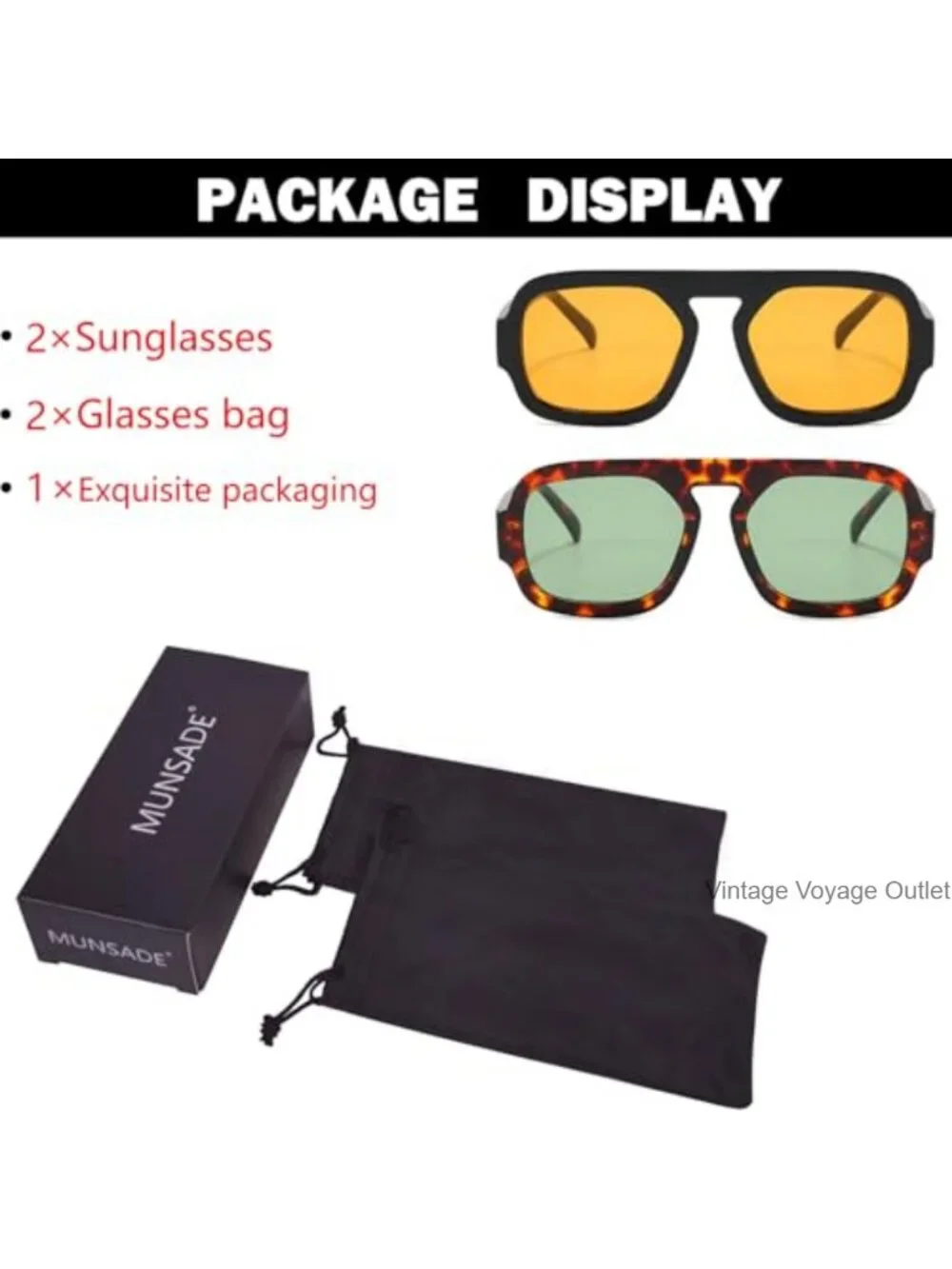 Vintage Square Aviator Sunglasses for Women - UV400 Protection, 2 Pack